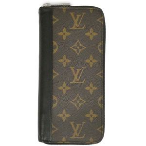 Louis Vuitton Monogram Macassar Zippy Wallet Vertical Brown x Black